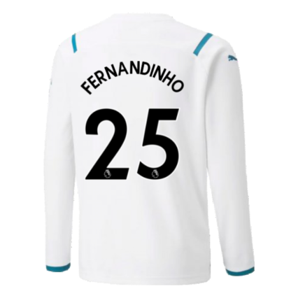 2021-2022 Man City Long Sleeve Away Shirt (Kids) (FERNANDINHO 25)