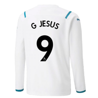 2021-2022 Man City Long Sleeve Away Shirt (Kids) (G JESUS 9)