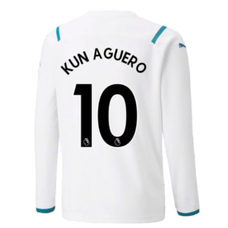 2021-2022 Man City Long Sleeve Away Shirt (Kids) (KUN AGUERO 10)