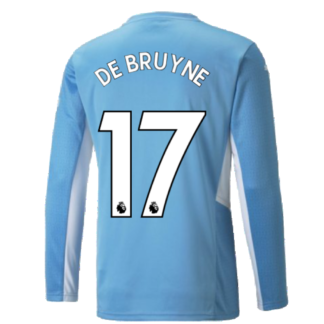 2021-2022 Man City Long Sleeve Home Shirt (Kids) (DE BRUYNE 17)