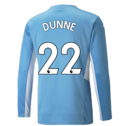 2021-2022 Man City Long Sleeve Home Shirt (Kids) (DUNNE 22)