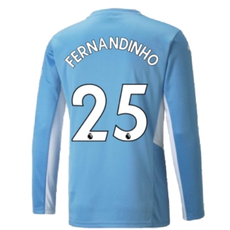 2021-2022 Man City Long Sleeve Home Shirt (Kids) (FERNANDINHO 25)