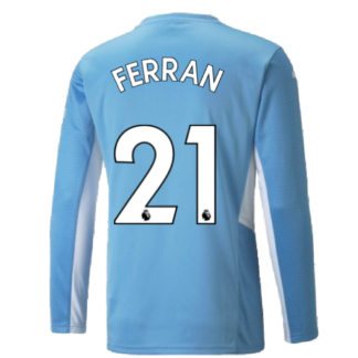 2021-2022 Man City Long Sleeve Home Shirt (Kids) (FERRAN 21)