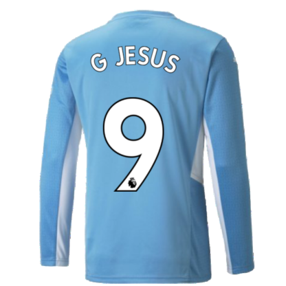 2021-2022 Man City Long Sleeve Home Shirt (Kids) (G JESUS 9)