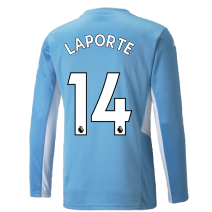 2021-2022 Man City Long Sleeve Home Shirt (Kids) (LAPORTE 14)