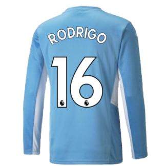 2021-2022 Man City Long Sleeve Home Shirt (Kids) (RODRIGO 16)