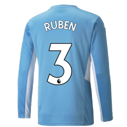 2021-2022 Man City Long Sleeve Home Shirt (Kids) (RUBEN 3)