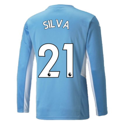2021-2022 Man City Long Sleeve Home Shirt (Kids) (SILVA 21)