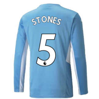 2021-2022 Man City Long Sleeve Home Shirt (Kids) (STONES 5)
