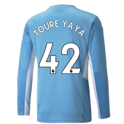 2021-2022 Man City Long Sleeve Home Shirt (Kids) (TOURE YAYA 42)