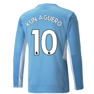 2021-2022 Man City Long Sleeve Home Shirt (KUN AGUERO 10)