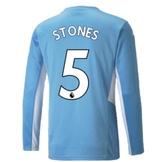 2021-2022 Man City Long Sleeve Home Shirt (STONES 5)