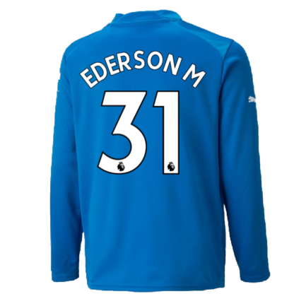 2022-2023 Man City LS Goalkeeper Shirt (Electric Blue) - Kids (EDERSON M 31)