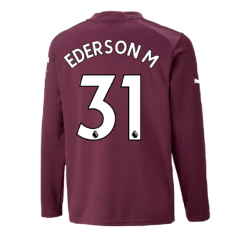 2022-2023 Man City LS Goalkeeper Shirt (Grape Wine) - Kids (EDERSON M 31)