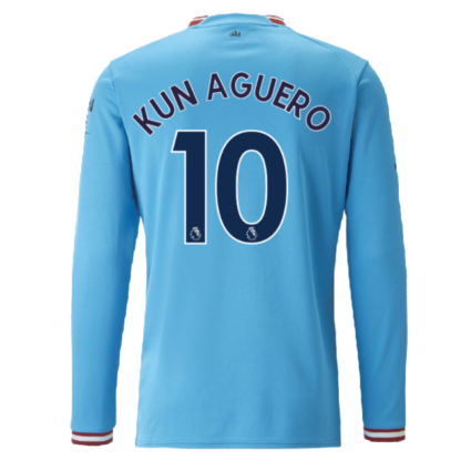 2022-2023 Man City Long Sleeve Home Shirt (KUN AGUERO 10)