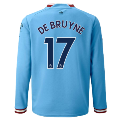 2022-2023 Man City Long Sleeve Home Shirt (Kids) (DE BRUYNE 17)