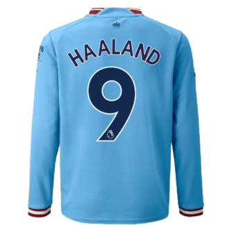 2022-2023 Man City Long Sleeve Home Shirt (Kids) (HAALAND 9)