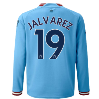 2022-2023 Man City Long Sleeve Home Shirt (Kids) (J ALVAREZ 19)