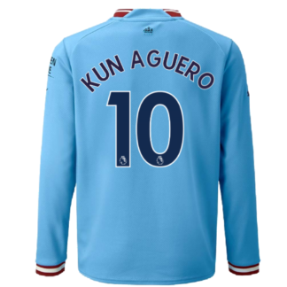 2022-2023 Man City Long Sleeve Home Shirt (Kids) (KUN AGUERO 10)