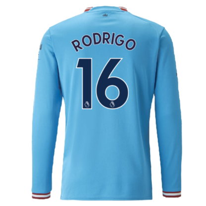 2022-2023 Man City Long Sleeve Home Shirt (RODRIGO 16)
