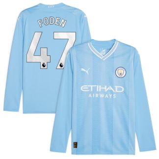 Manchester City Puma Home Shirt 2023-24 - Long Sleeve with Foden 47 printing