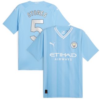Manchester City Puma Home Authentic Shirt 2023-24 with Stones 5 printing