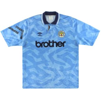 1991-93 Manchester City Umbro Home Shirt S - Manchester City / Very Good / Small