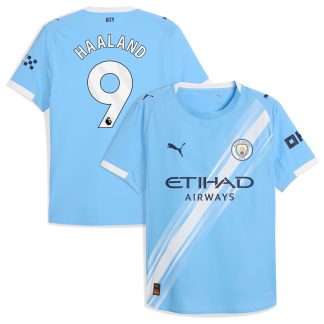 Manchester City PUMA Authentic Home Shirt 2025-26 with Haaland 9 printing