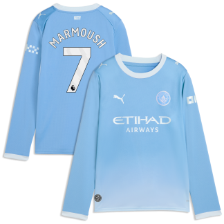 Manchester City PUMA Home Shirt 2026-27 - Long Sleeve - Kids with Marmoush 7 printing