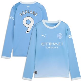 Manchester City PUMA Home Shirt 2026-27 - Long Sleeve - Kids with Haaland 9 printing
