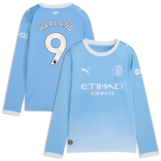 Manchester City PUMA Home Shirt 2026-27 - Long Sleeve - Kids with Haaland 9 printing