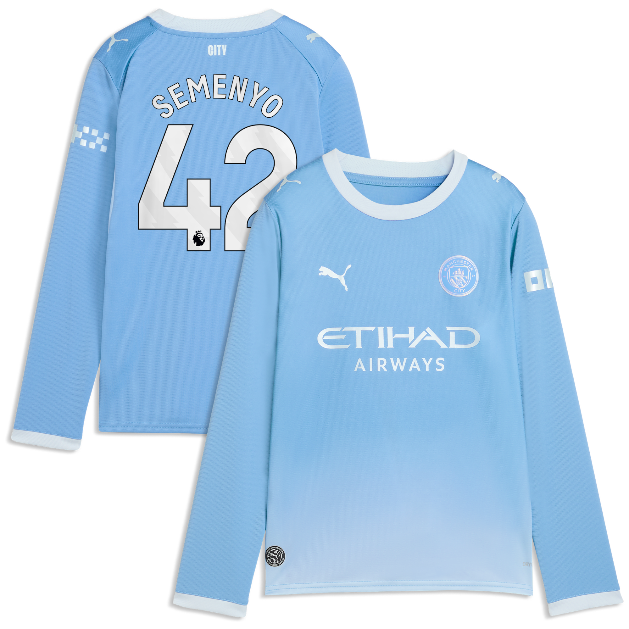 Manchester City PUMA Home Shirt 2026-27 - Long Sleeve - Kids with Semenyo 42 printing